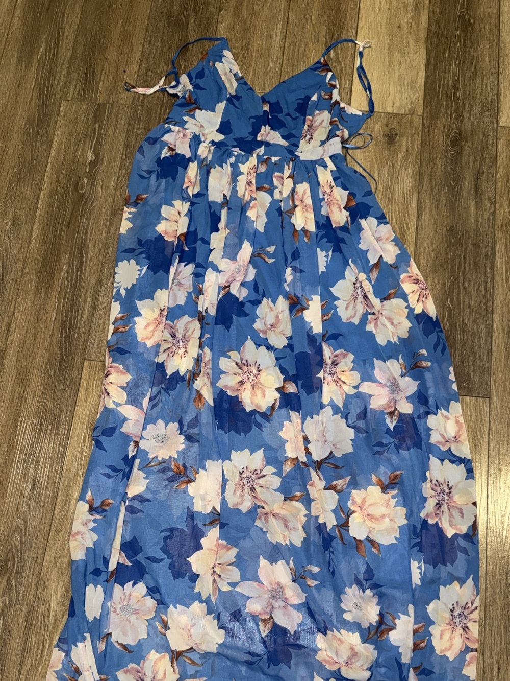 Fashion Nova Royal Blue Floral Maxi Dress with Ruffle Trim